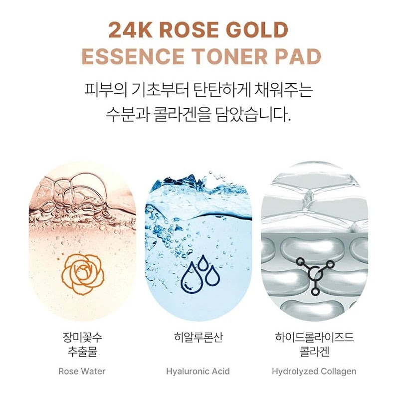 coreana ORTHIA PERFECT COLLAGEN 24K ROSE GOLD ESSENCE TONER PAD