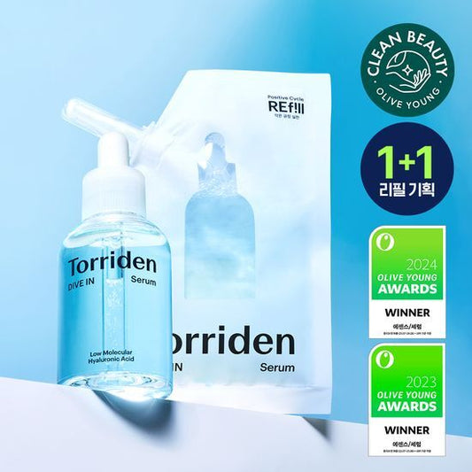 Torriden DIVE-IN Low-Molecular Hyaluronic Acid Serum 50ml Refill Set (+50ml Refill Pack) [스테디셀러특가/단독기획] 토리든 다이브인 저분자 히알루론산 세럼 50ml 리필기획(+리필팩 50ml)